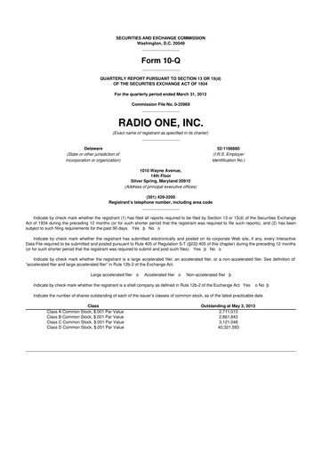 Miniature Urban One
 10-Q Rapport trimestriel 2013 