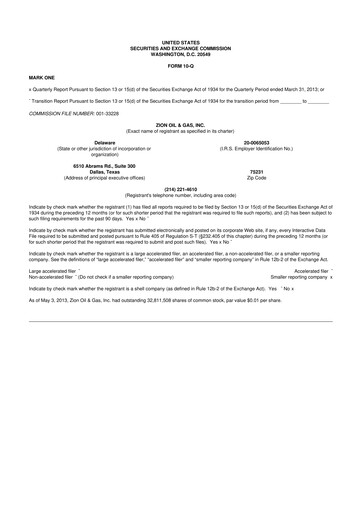Miniature Zion Oil & Gas 10-Q Rapport trimestriel 2013 