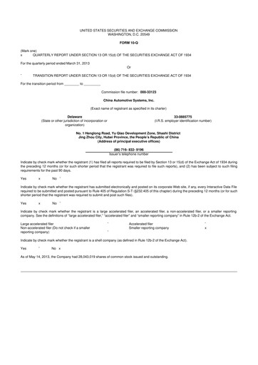 Thumbnail China Automotive Systems 10-Q Quarterly Report FY2013 
