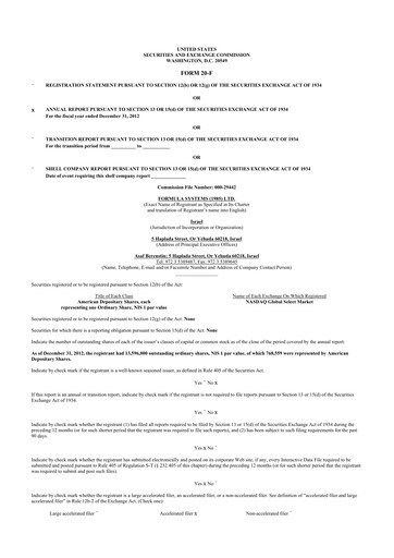 Thumbnail Formula Systems
 20-F Annual Report 