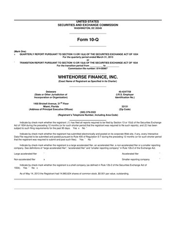 Thumbnail WhiteHorse Finance 10-Q Quarterly Report FY 