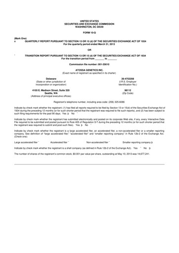 Miniature Atossa Therapeutics 10-Q Rapport trimestriel  