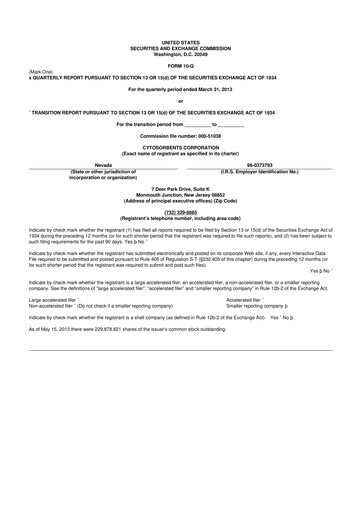 Miniature Cytosorbents 10-Q Rapport trimestriel  