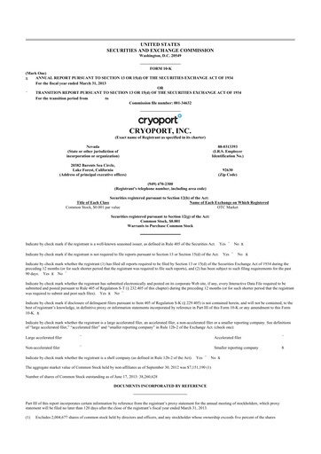 Thumbnail CryoPort 10-K Annual Report 2013