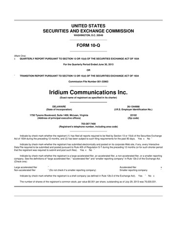 Thumbnail Iridium Communications 10-Q Quarterly Report FY 