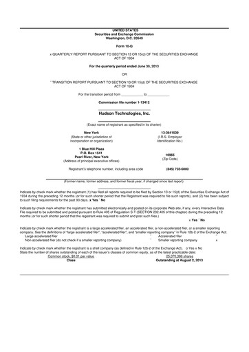 Thumbnail Hudson Technologies 10-Q Quarterly Report FY 