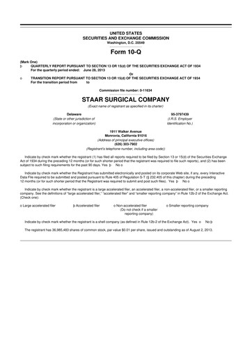 Thumbnail STAAR Surgical 10-Q Quarterly Report FY2013 
