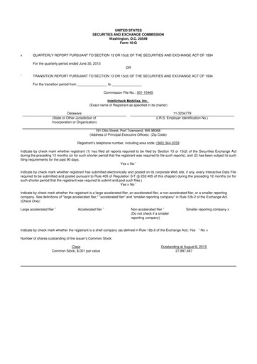 Miniature Intellicheck 10-Q Rapport trimestriel 2013 