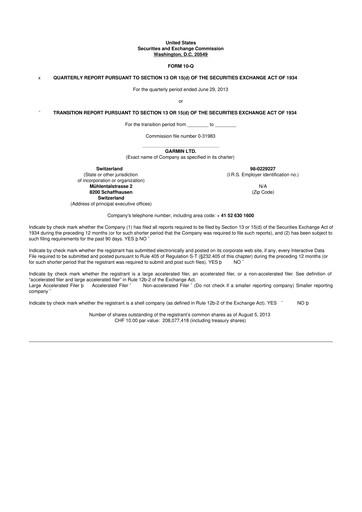 Vorschaubild Garmin 10-Q Quartalsbericht 2013 