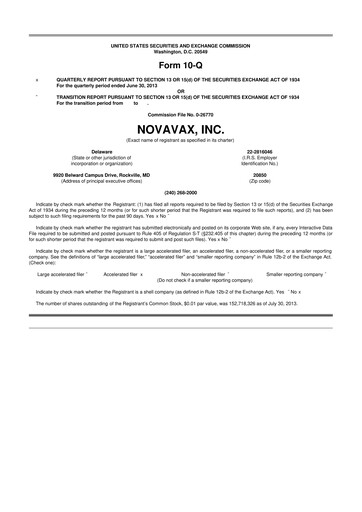 Thumbnail Novavax 10-Q Quarterly Report FY2013 