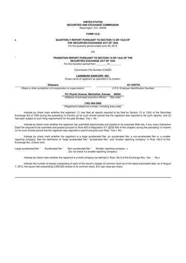 Thumbnail Landmark Bancorp 10-Q Quarterly Report FY2013 