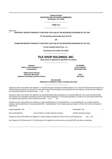 Vorschaubild Tile Shop Holdings 10-Q Quartalsbericht 2013 