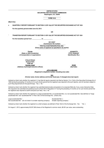 Thumbnail Protalix BioTherapeutics
 10-Q Quarterly Report FY 