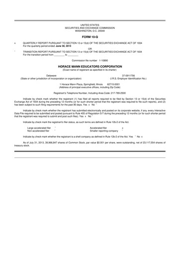 Thumbnail Horace Mann Educators 10-Q Quarterly Report FY2013 