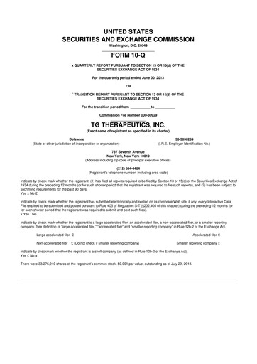 Thumbnail TG Therapeutics 10-Q Quarterly Report FY2013 