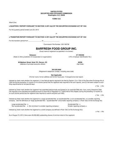 Miniature Barfresh Food Group 10-Q Rapport trimestriel  