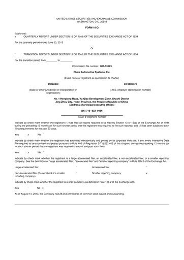 Thumbnail China Automotive Systems 10-Q Quarterly Report FY2013 