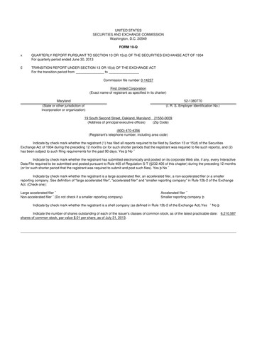 Thumbnail First United Corporation 10-Q Quarterly Report FY2013 