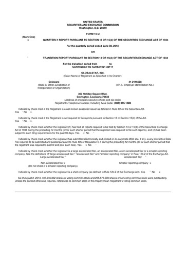 Thumbnail Globalstar
 10-Q Quarterly Report FY2013 