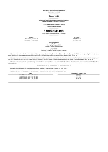 Miniature Urban One
 10-Q Rapport trimestriel 2013 