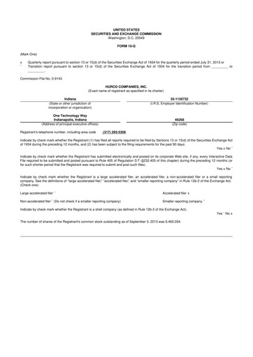 Thumbnail Hurco Companies 10-Q Quarterly Report FY2013 