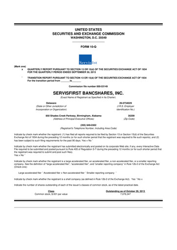 Thumbnail ServisFirst Bancshares 10-Q Quarterly Report FY2013 