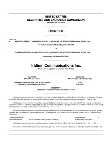 Thumbnail Iridium Communications 10-Q Quarterly Report FY 