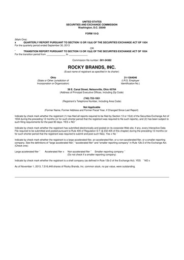 Thumbnail Rocky Brands 10-Q Quarterly Report FY2013 