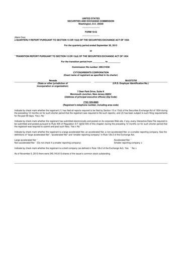 Miniature Cytosorbents 10-Q Rapport trimestriel  