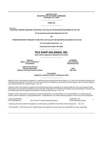 Vorschaubild Tile Shop Holdings 10-Q Quartalsbericht 2013 