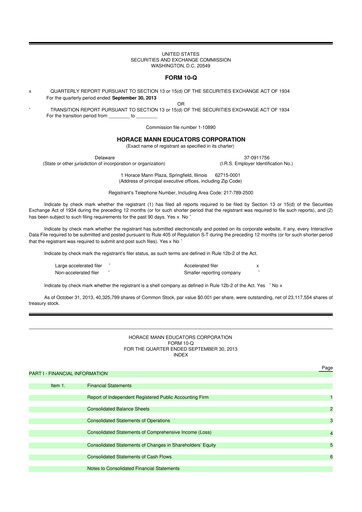 Thumbnail Horace Mann Educators 10-Q Quarterly Report FY2013 