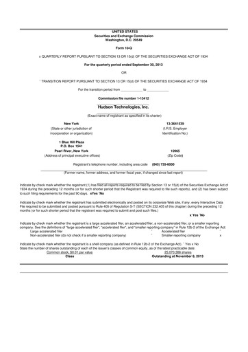 Thumbnail Hudson Technologies 10-Q Quarterly Report FY 