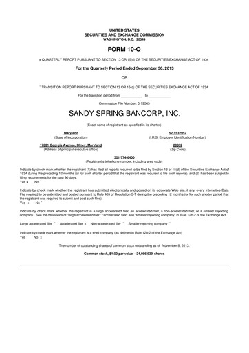 Miniature Sandy Spring Bank 10-Q Rapport trimestriel 2013 