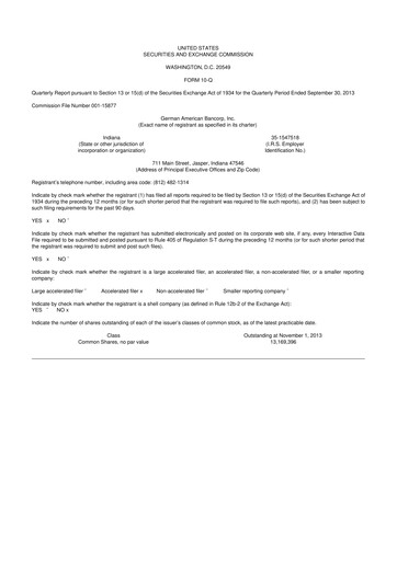 Thumbnail German American Bancorp 10-Q Quarterly Report FY2013 