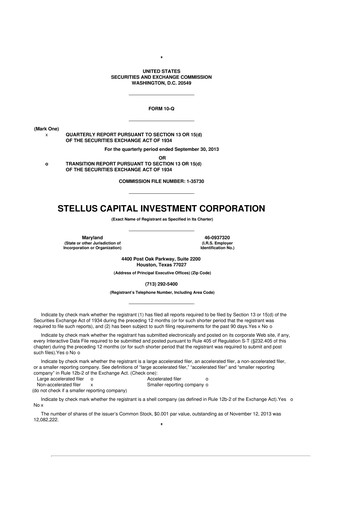 Thumbnail Stellus Capital Investment Corporation 10-Q Quarterly Report FY 