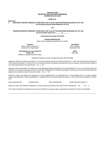Miniature Atossa Therapeutics 10-Q Rapport trimestriel  