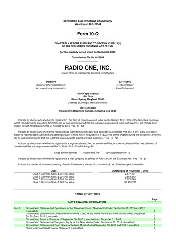 Miniature Urban One
 10-Q Rapport trimestriel 2013 
