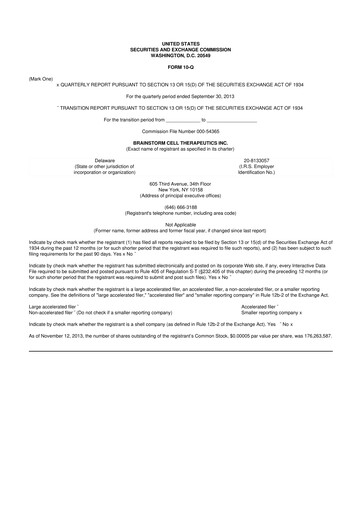 Vorschaubild BrainStorm Cell Therapeutics 10-Q Quartalsbericht 2013 