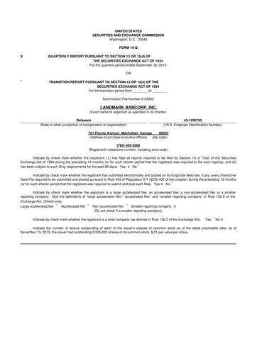 Thumbnail Landmark Bancorp 10-Q Quarterly Report FY2013 