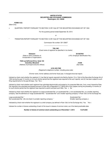 Thumbnail TSS, Inc. 10-Q Quarterly Report FY2013 