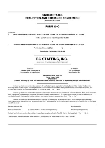 Thumbnail BG Staffing
 10-Q Quarterly Report FY 