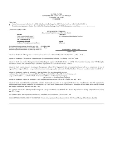 Thumbnail Hurco Companies 10-K Annual Report 2013