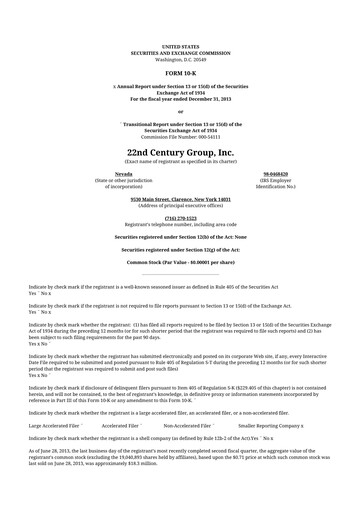 Thumbnail 22nd Century Group
 10-K Annual Report 2013
