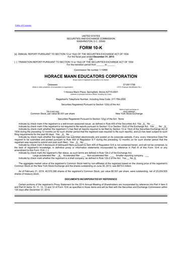 Thumbnail Horace Mann Educators 10-K Annual Report 2013