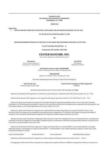 Thumbnail ConnectOne Bancorp 10-K Annual Report 2013