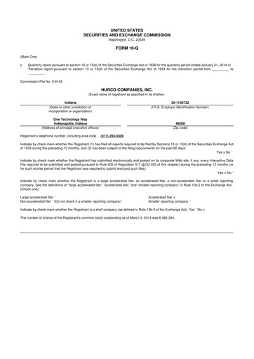 Thumbnail Hurco Companies 10-Q Quarterly Report FY2014 