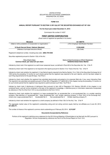 Thumbnail First United Corporation 10-K Annual Report 2013