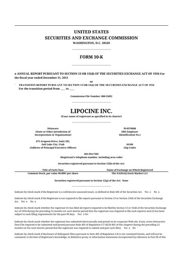 Miniature Lipocine 10-K Rapport annuel 2013