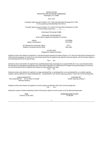 Thumbnail Escalade Sports 10-Q Quarterly Report FY 