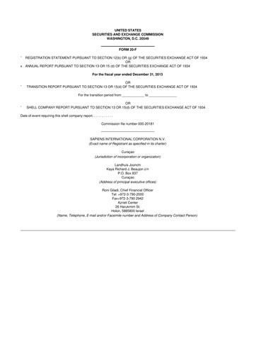Vorschaubild Sapiens International Corporation 20-F Jahresbericht 2013